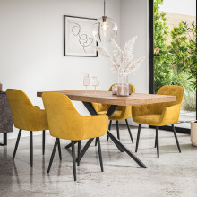(Mustard) Donni Dining Table And Chairs - Oak Effect Table Top w 4-6 Anika Velvet Chair