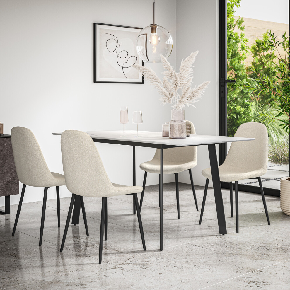 More4homes Haydon Extending Marble Effect Dining Table Set W 4-6 Maya Boucle Chairs