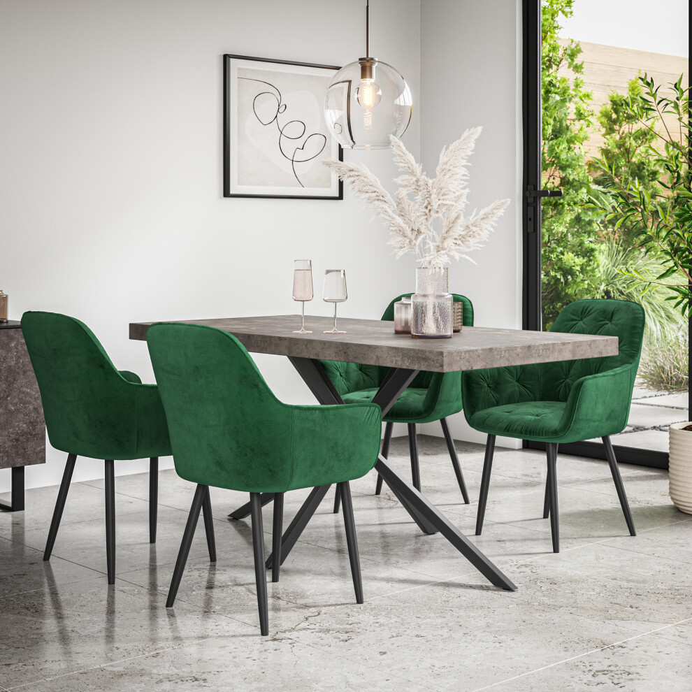 More4homes (Green) Donni Dining Table And Chairs - Concrete Effect Table W 4-6 Anika Velvet Chair