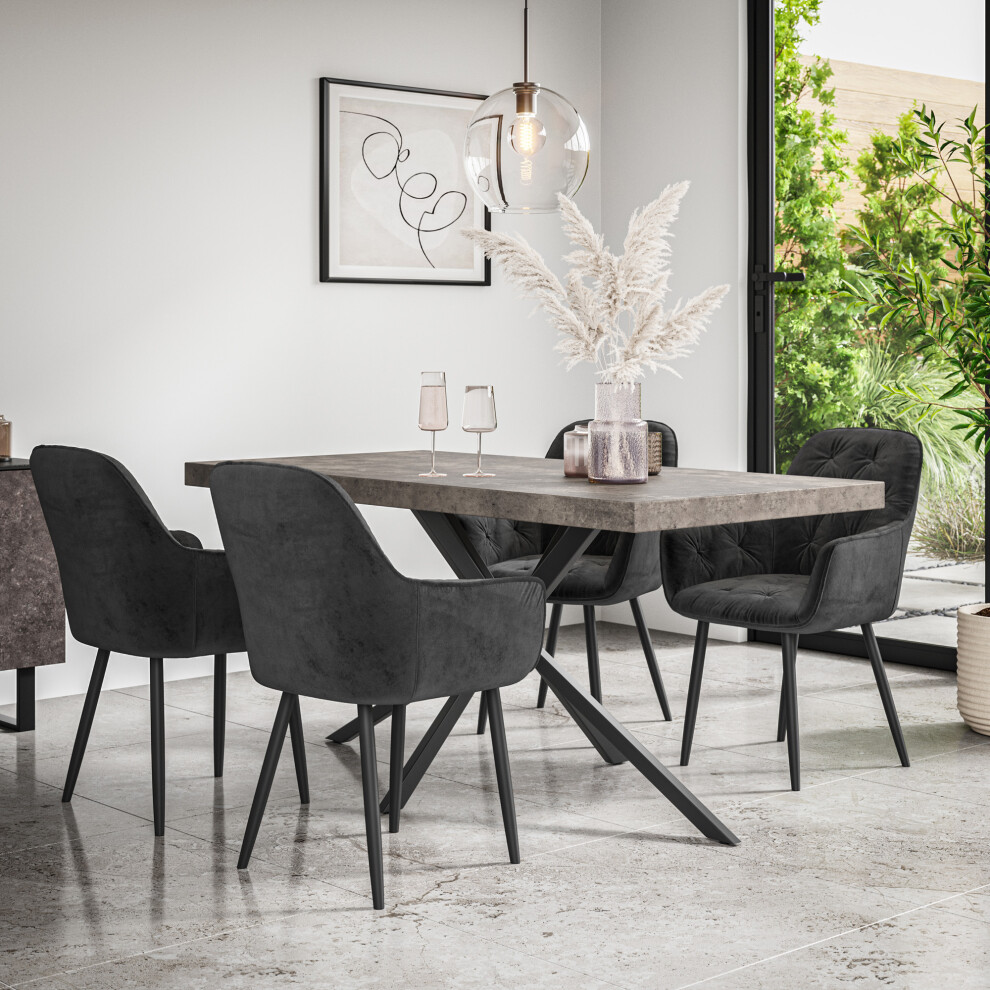 More4homes (Black) Donni Dining Table And Chairs - Concrete Effect Table W 4-6 Anika Velvet Chair