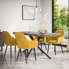 (Mustard) Donni Dining Table And Chairs - Concrete Effect Table w 4-6 Anika Velvet Chair