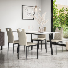 (Beige) Haydon Extending Marble Effect Dining Table w 4/6 Monza Linen Chair Set