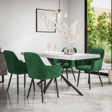(Green) Donni Dining Table And Chairs - Marble Effect Table Top w 4-6 Anika Velvet Chair