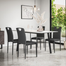 (Charcoal) Haydon Extending Marble Effect Dining Table w 4/6 Monza Linen Chair Set