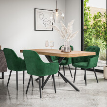 (Green) Donni Dining Table And Chairs - Oak Effect Table Top w 4-6 Anika Velvet Chair