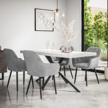 (Grey) Donni Dining Table And Chairs - Marble Effect Table Top w 4-6 Anika Velvet Chair