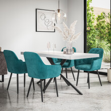 (Blue) Donni Dining Table And Chairs - Marble Effect Table Top w 4-6 Anika Velvet Chair