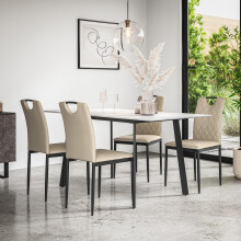(Beige) Haydon Extending Marble Effect Dining Table w 4/6 Monza Faux Leather Chair Set