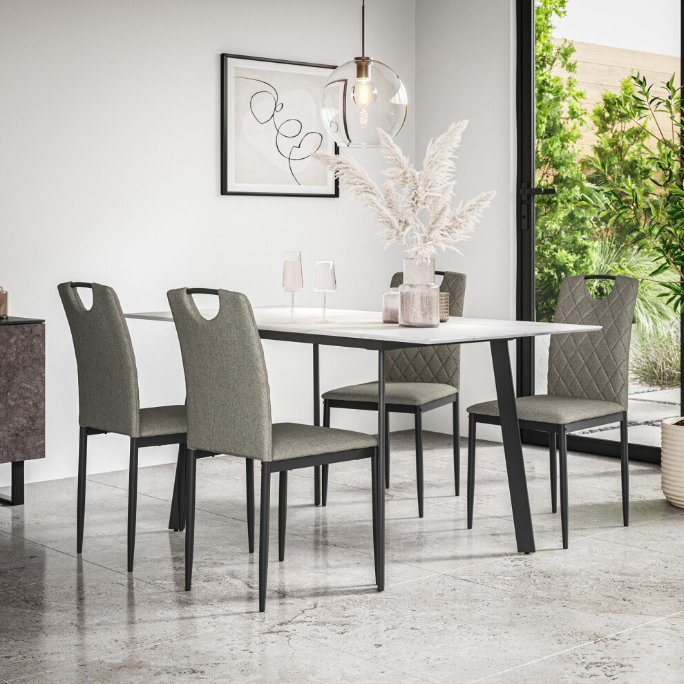 (Grey) Haydon Extending Marble Effect Dining Table w 4/6 Monza Linen Chair Set-image-OPC-PGC5Q6Z-NEW