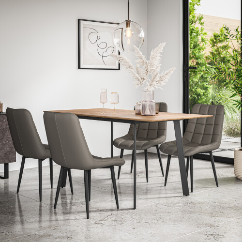 MORE4HOMES (Grey) Haydon Extending Oak Effect Dining Table Set w 4-6 Nova Faux Leather Chairs