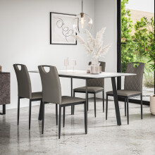 (Grey) Haydon Extending Marble Effect Dining Table w 4/6 Monza Faux Leather Chair Set