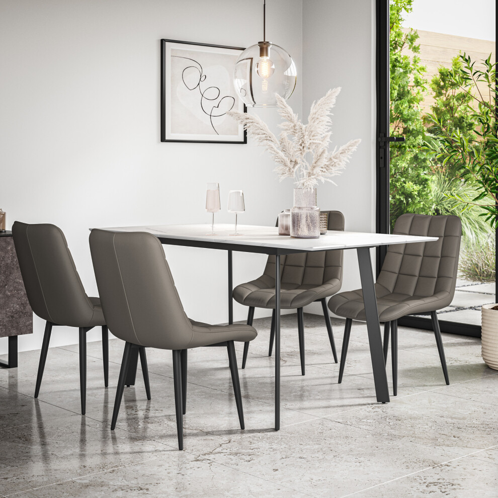 More4homes (Grey) Haydon Extending Marble Effect Dining Table Set W 4-6 Nova Faux Leather Chairs