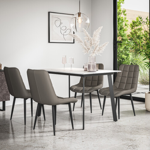 MORE4HOMES (Grey) Haydon Extending Marble Effect Dining Table Set w 4-6 Nova Faux Leather Chairs 1