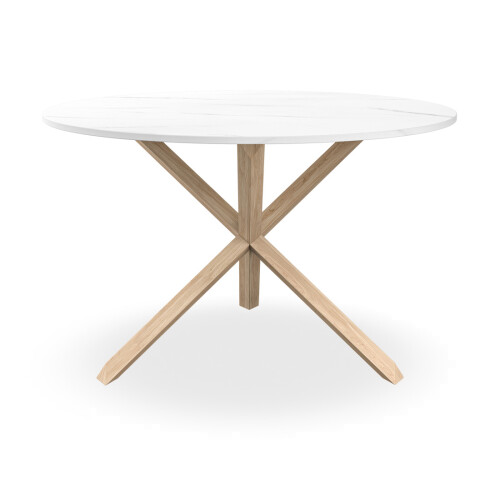 MORE4HOMES (White Marble Effect) Malvern Round Dining Table 4-6 Seater w Solid Oak Legs 2