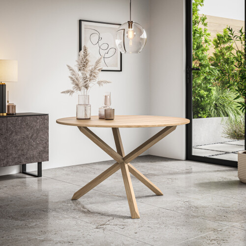MORE4HOMES (Oak Effect) Malvern Round Dining Table 4-6 Seater w Solid Oak Legs