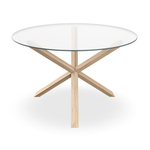 MORE4HOMES (Glass) Malvern Round Dining Table 4-6 Seater w Solid Oak Legs 1