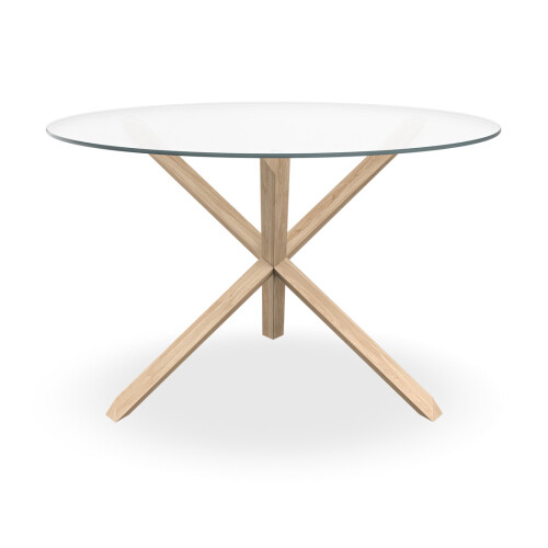 MORE4HOMES (Glass) Malvern Round Dining Table 4-6 Seater w Solid Oak Legs 2