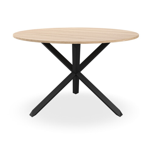 MORE4HOMES (Oak Effect) Malvern Round Dining Table 4-6 Seater w Solid Black Oak Legs 2