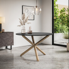 (Black) Malvern Round Dining Table 4-6 Seater w Solid Oak Legs