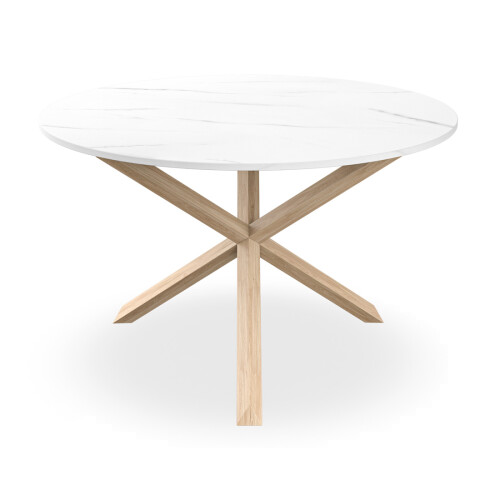 MORE4HOMES (White Marble Effect) Malvern Round Dining Table 4-6 Seater w Solid Oak Legs 1