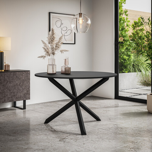 MORE4HOMES (Black) Malvern Round Dining Table 4-6 Seater w Solid Black Oak Legs