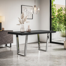 (Black) Aria 4-6 Seater Dining Table w Chrome Legs