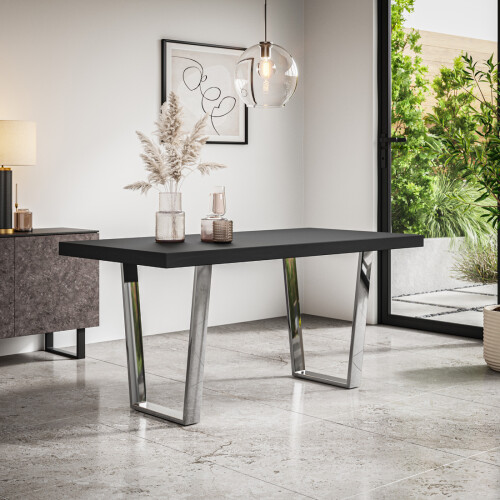 MORE4HOMES (Black) Aria 4-6 Seater Dining Table w Chrome Legs