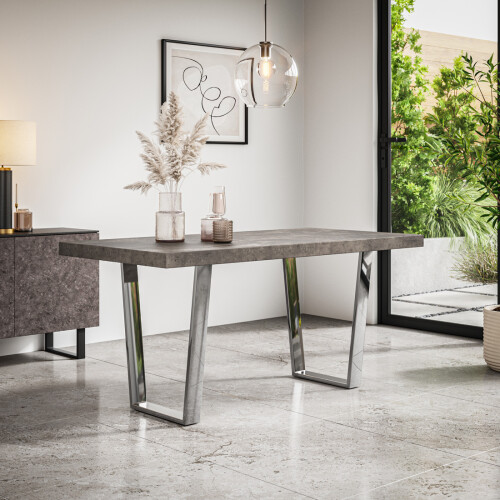 MORE4HOMES (Concrete Effect) Aria 4-6 Seater Dining Table w Chrome Legs