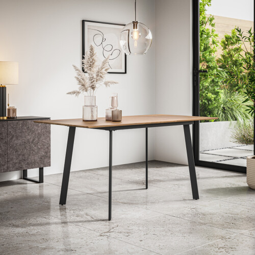 MORE4HOMES (Oak Effect) Haydon Extending Dining Table 4-6 Seater w Black Legs