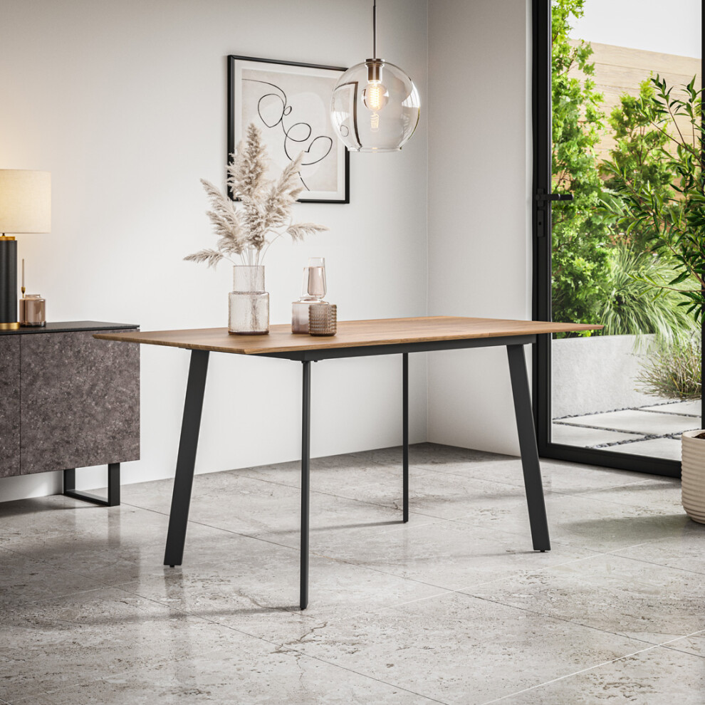 More4homes (Oak Effect) Haydon Extending Dining Table 4-6 Seater W Black Legs