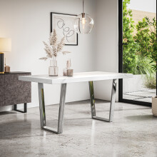 (White Marble Effect) Aria 4-6 Seater Dining Table w Chrome Legs