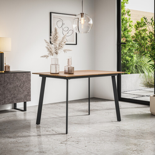 MORE4HOMES (Oak Effect) Haydon Extending Dining Table 4-6 Seater w Black Legs 1