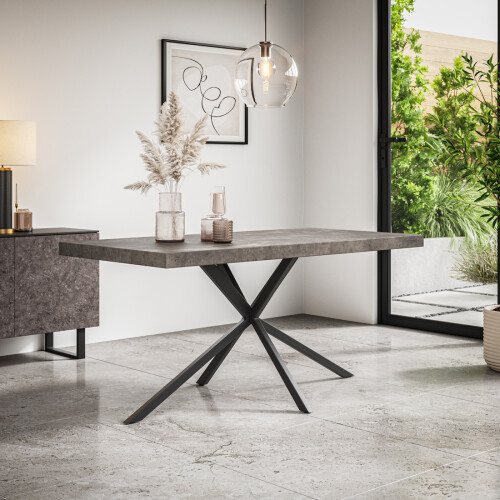 MORE4HOMES (Concrete Effect) Donni 4-6 Seater Dining Table w Black Legs