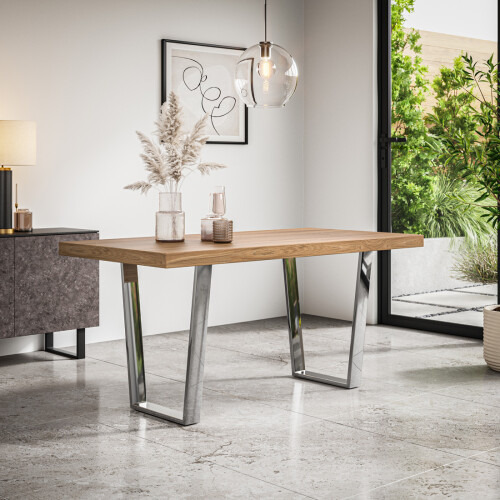 MORE4HOMES (Oak Effect) Aria 4-6 Seater Dining Table w Chrome Legs