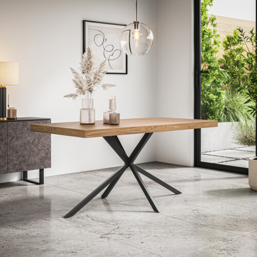 MORE4HOMES (Oak Effect) Donni 4-6 Seater Dining Table w Black Legs