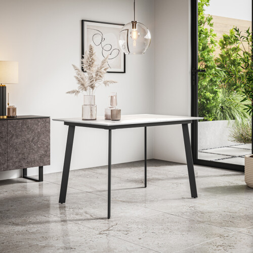 MORE4HOMES (White Marble Effect) Haydon Extending Dining Table 4-6 Seater w Black Legs 1