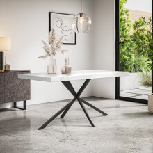 (White Marble Effect) Donni 4-6 Seater Dining Table w Black Legs