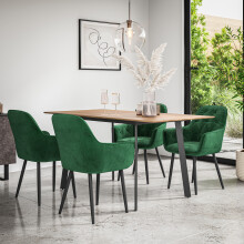 (Green) Haydon Extending Oak Effect Dining Table Set w 4-6 Anika Velvet Chairs