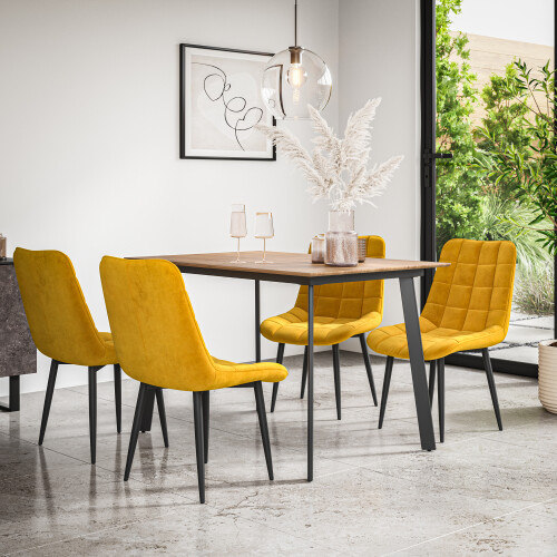 MORE4HOMES (Mustard) Haydon Extending Oak Effect Dining Table Set w 4-6 Nova Velvet Chairs 1
