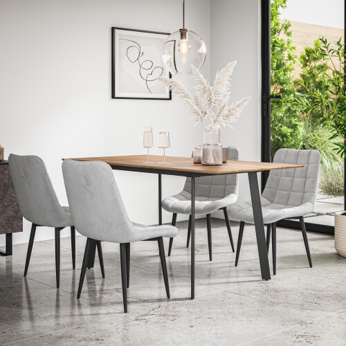 MORE4HOMES (Grey) Haydon Extending Oak Effect Dining Table Set w 4-6 Nova Velvet Chairs