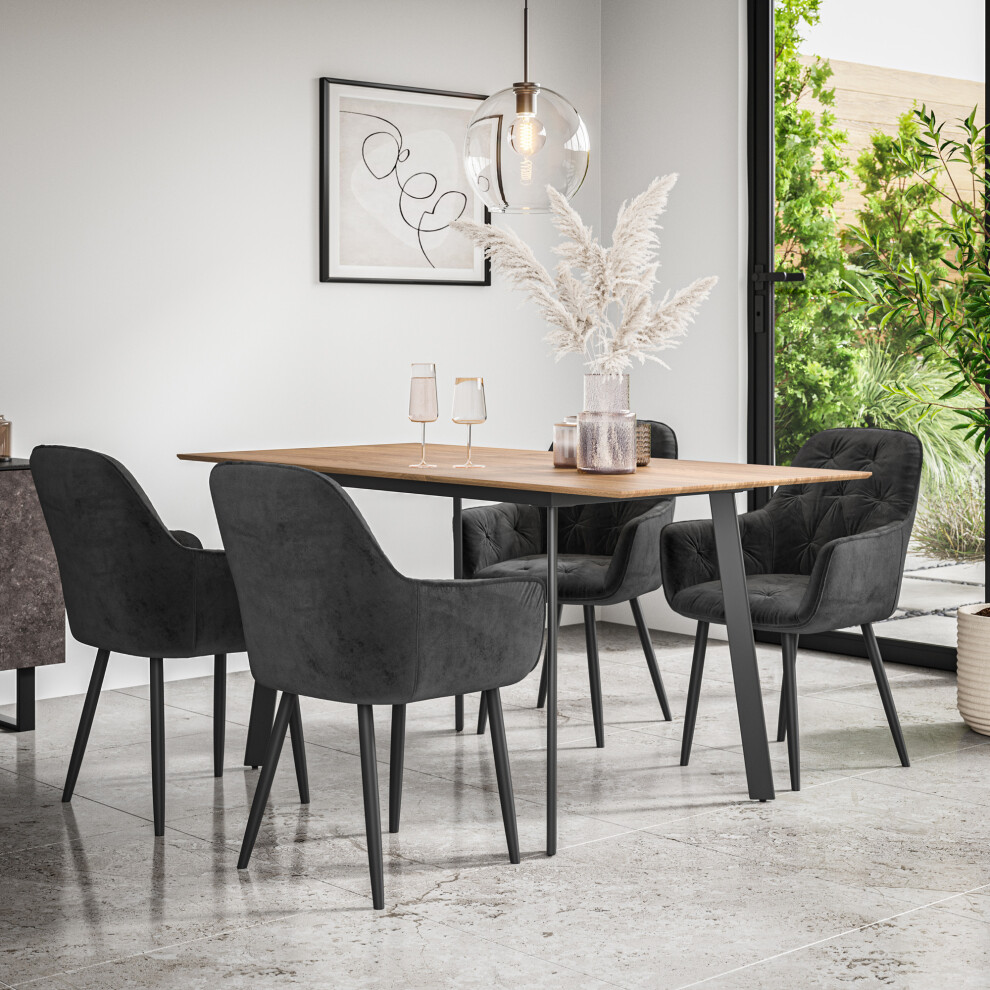 More4homes (Black) Haydon Extending Oak Effect Dining Table Set W 4-6 Anika Velvet Chairs