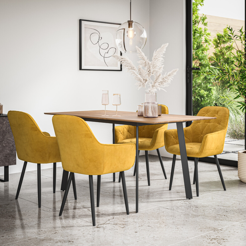 More4homes (Mustard) Haydon Extending Oak Effect Dining Table Set W 4-6 Anika Velvet Chairs