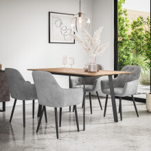 (Grey) Haydon Extending Oak Effect Dining Table Set w 4-6 Anika Velvet Chairs