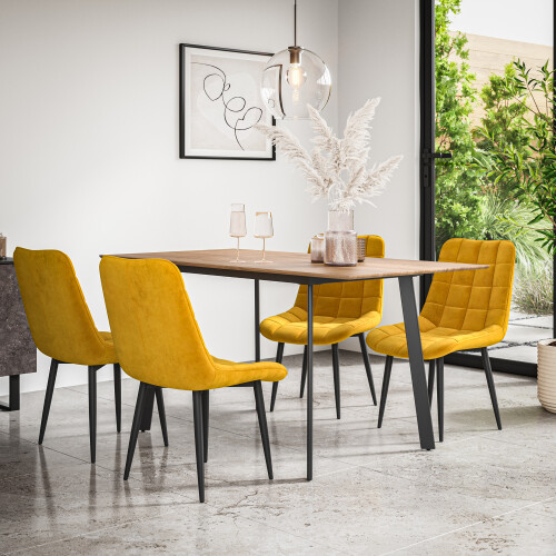 MORE4HOMES (Mustard) Haydon Extending Oak Effect Dining Table Set w 4-6 Nova Velvet Chairs