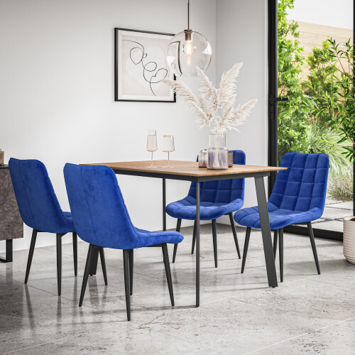 MORE4HOMES (Blue) Haydon Extending Oak Effect Dining Table Set w 4-6 Nova Velvet Chairs 1