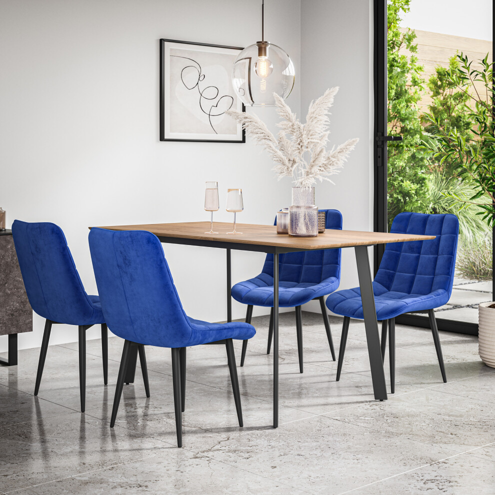More4homes (Blue) Haydon Extending Oak Effect Dining Table Set W 4-6 Nova Velvet Chairs