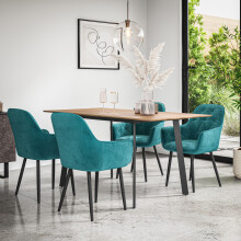 (Blue) Haydon Extending Oak Effect Dining Table Set w 4-6 Anika Velvet Chairs