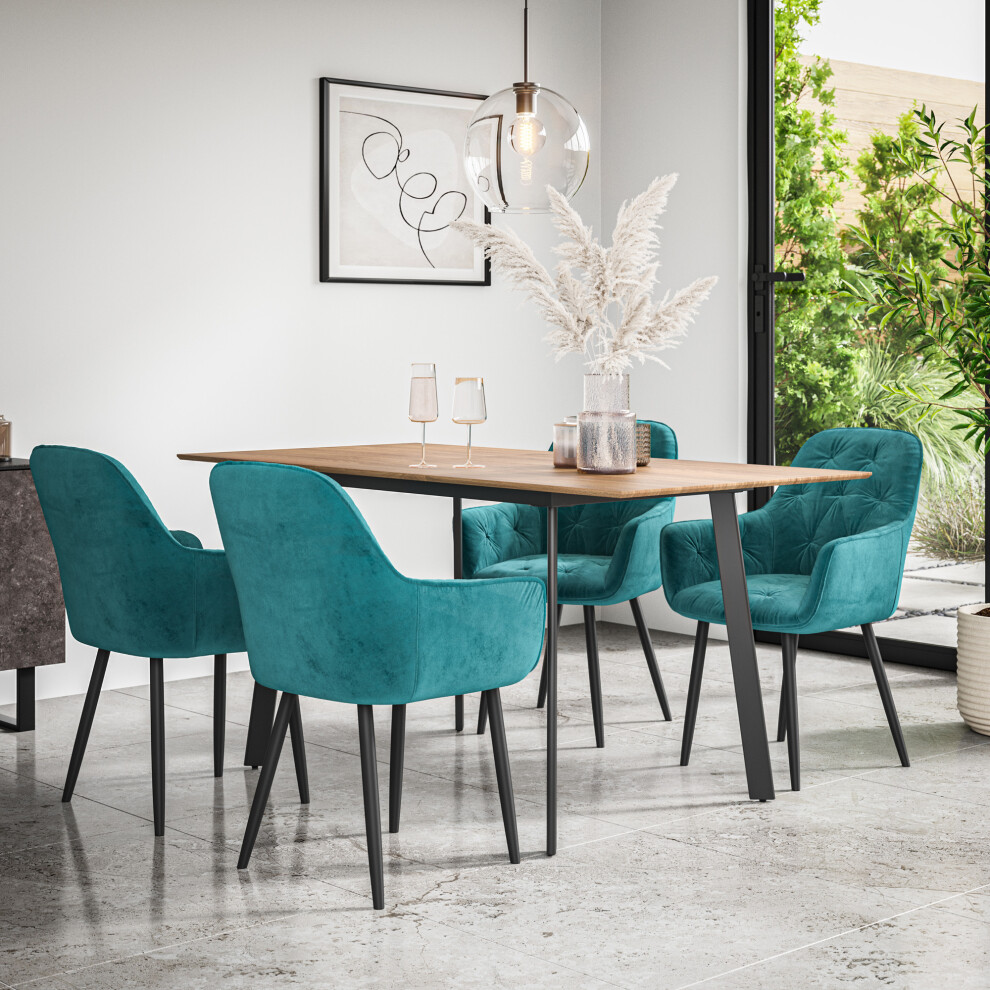 More4homes (Blue) Haydon Extending Oak Effect Dining Table Set W 4-6 Anika Velvet Chairs