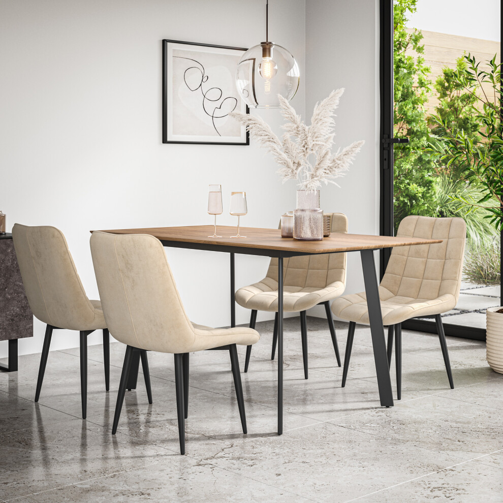More4homes (Beige) Haydon Extending Oak Effect Dining Table Set W 4-6 Nova Velvet Chairs