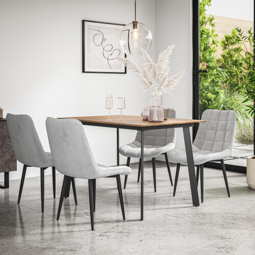 MORE4HOMES (Grey) Haydon Extending Oak Effect Dining Table Set w 4-6 Nova Velvet Chairs 1